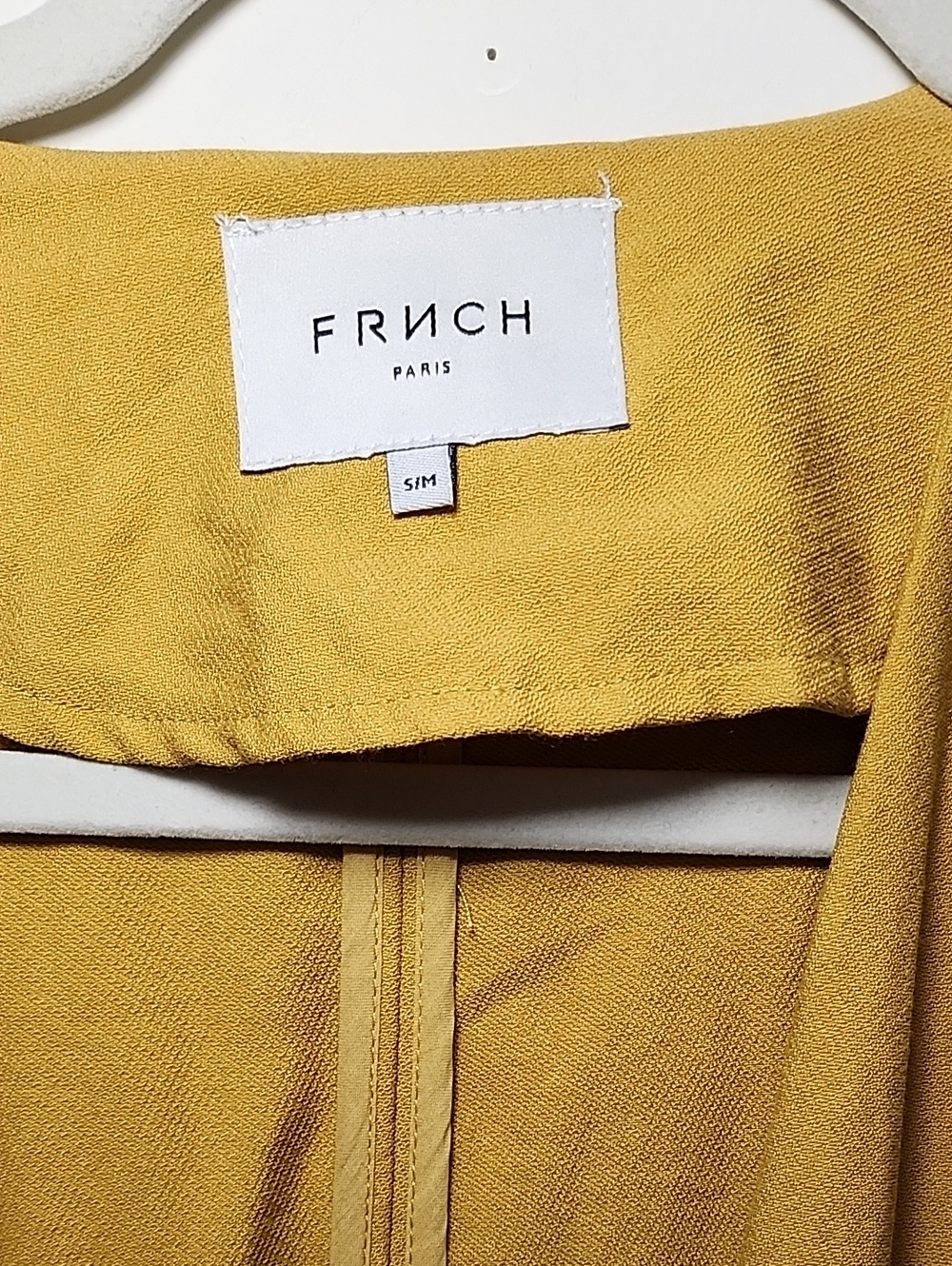 FRNCH PARIS Mustard Yellow Long Sleeve Open Front Blazer Black Tie Size S/M - Picture 8 of 16
